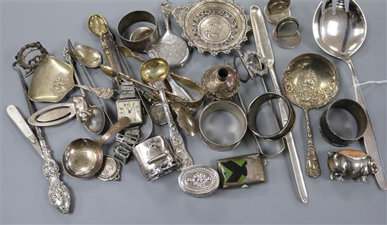 A George Jensen sterling silver salad server and a small group of mainly silver items including Asprey menu holder etc.